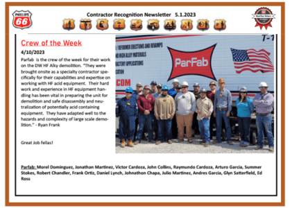 Crew of the Week - ParFab - Alky Services