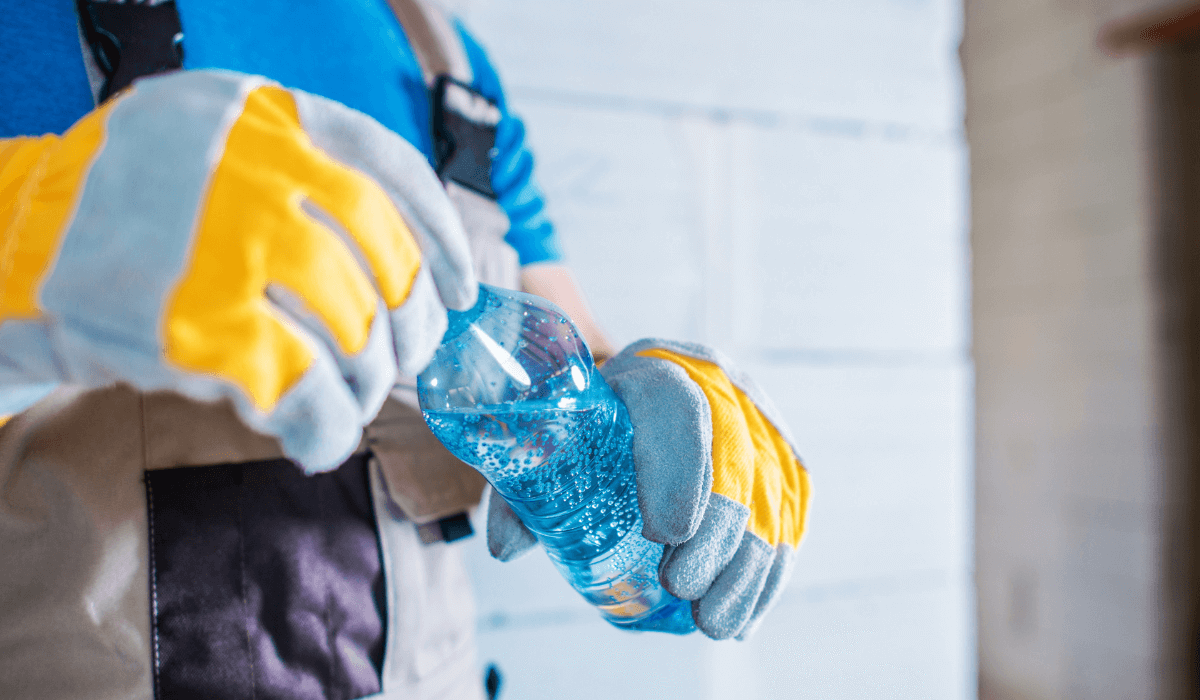 man in a safety vest with safety gloves holding a water bottle to avoid heat illness | ParFab Heat Stress and Heat Illness Prevention Feature Image